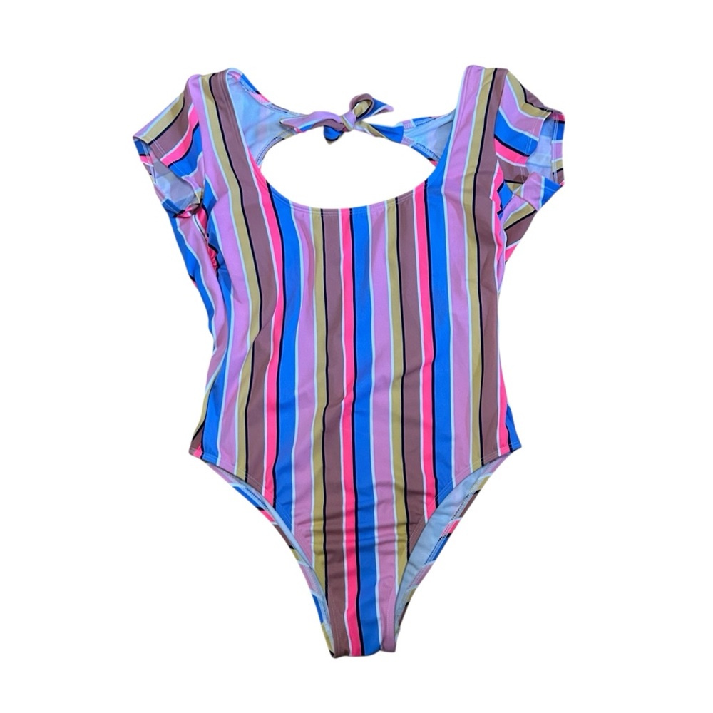 Multicolor Striped One Piece Swimwear